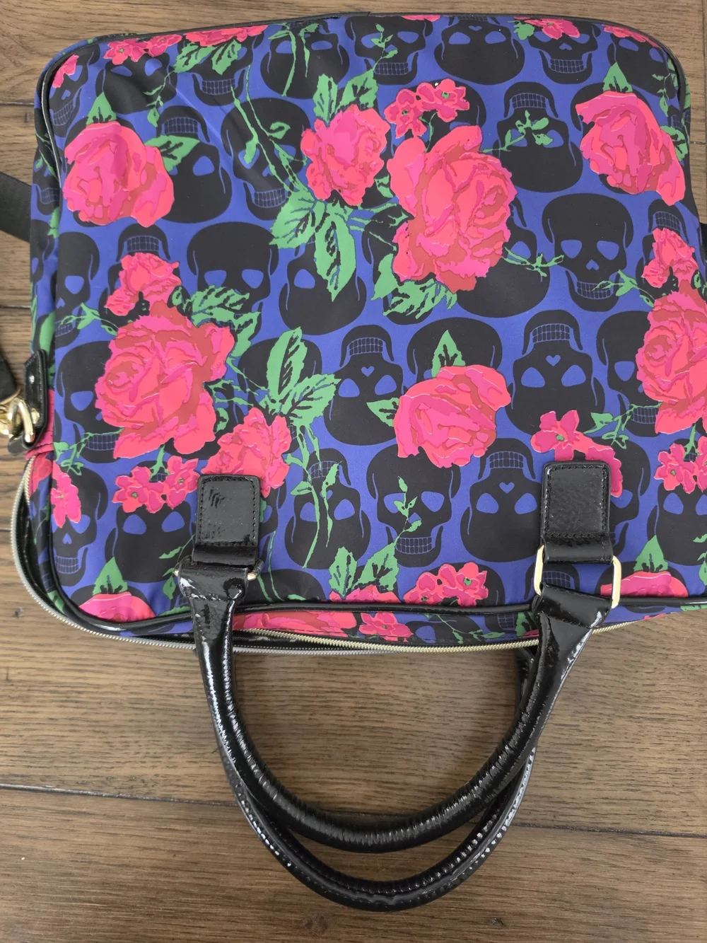 Betsey Johnson Black Floral Skull Briefcase Tote